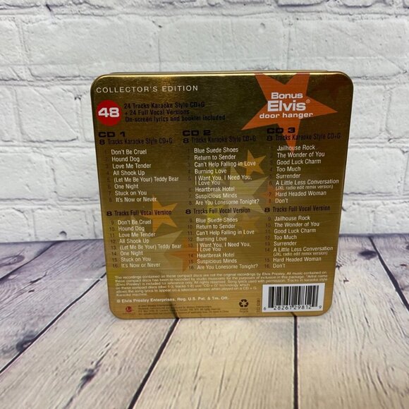 Elvis Presley CD Karaoke Set of 3 Tin Case Lyric Book and Door Hanger - Picture 2 of 10